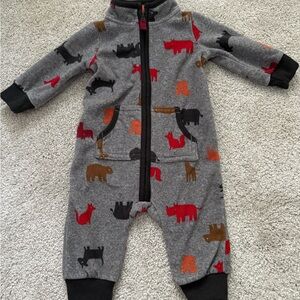 Cozy Grey Animal Print Kids One-Piece Romper